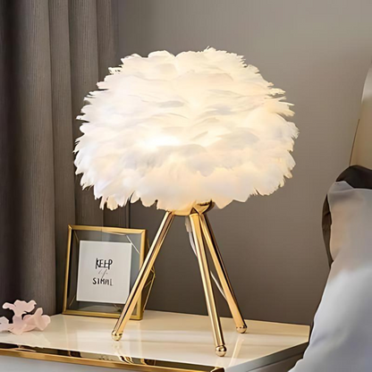 Elegant Table Lamp with White Feathers