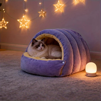 Cozy Plush Covered Cat House Bed