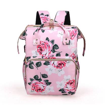 Portable Floral Baby Diaper Bag with Netting