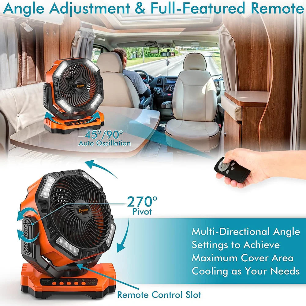 Portable Outdoor Fan with LED Light and Rotation