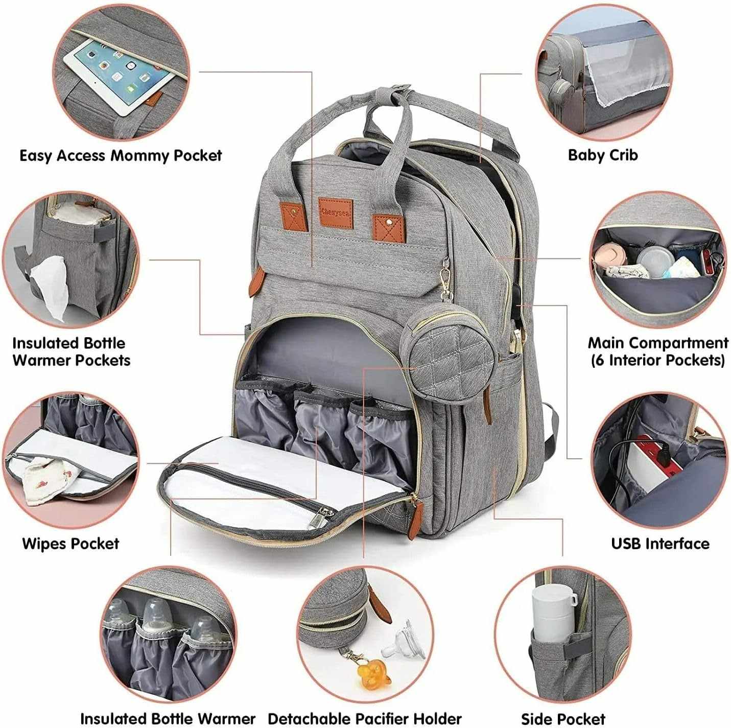 3-in-1 Diaper Bag Backpack with Foldable Baby Bed & USB Charging Port – Waterproof Travel Bag with Changing Station