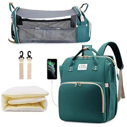 3-in-1 Diaper Bag Backpack with Foldable Baby Bed & USB Charging Port – Waterproof Travel Bag with Changing Station