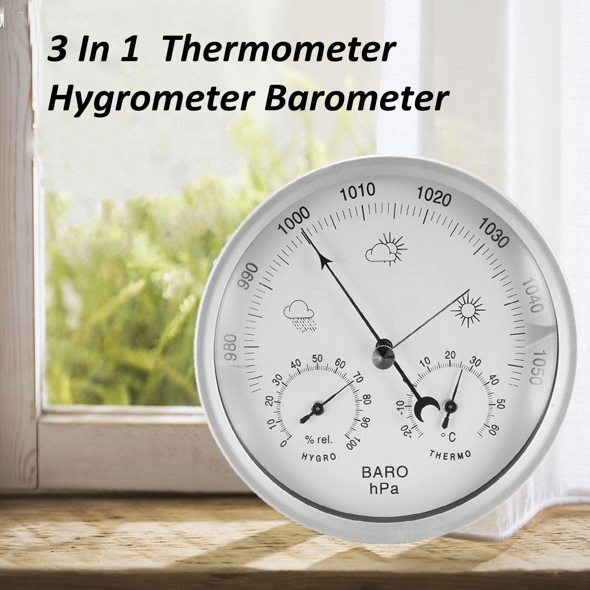 3-in-1 Weather Station – Analog Dial Barometer Thermometer & Hygrometer 130mm