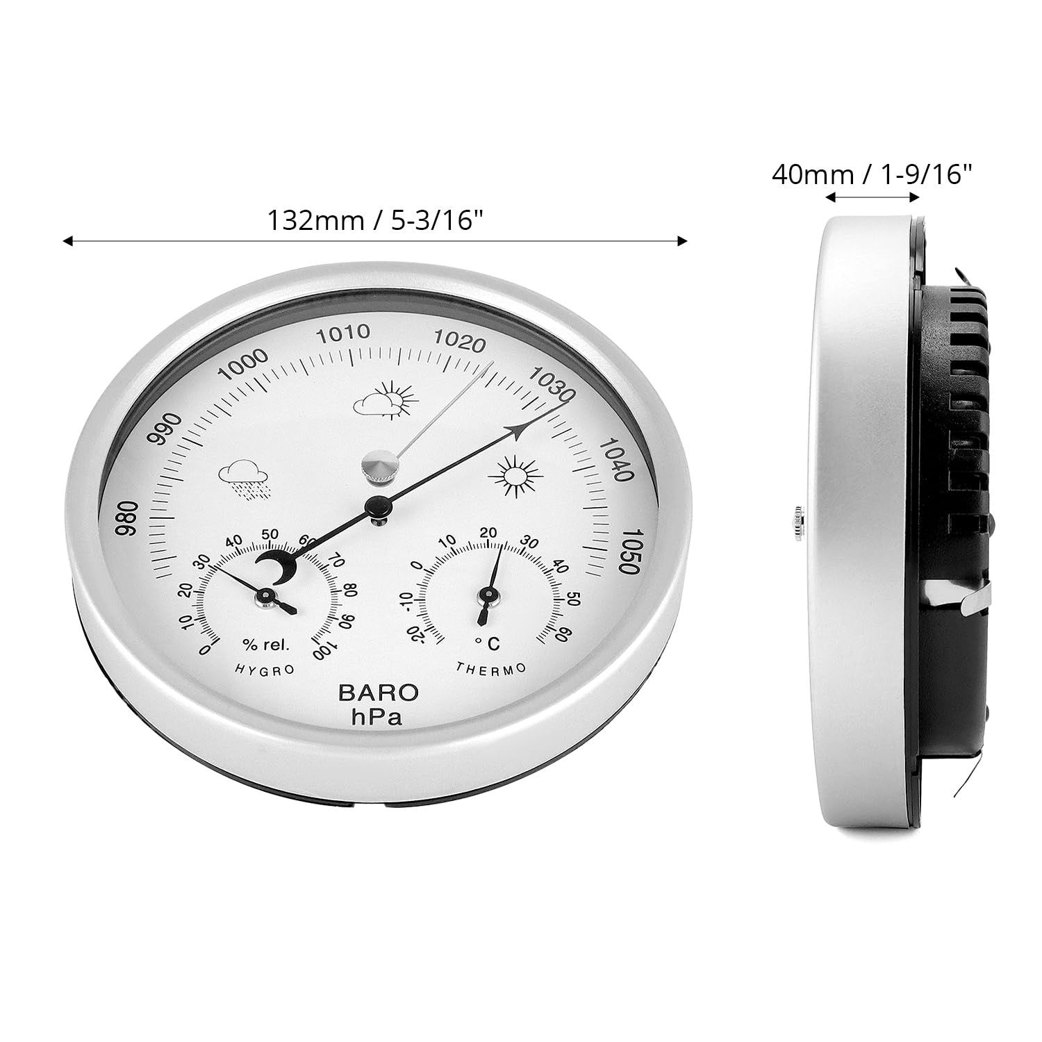 3-in-1 Weather Station – Analog Dial Barometer Thermometer & Hygrometer 130mm