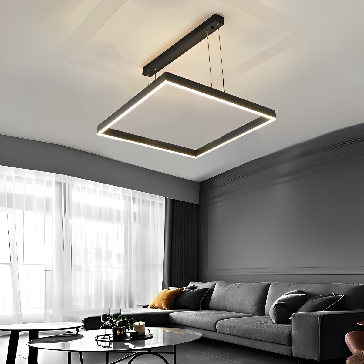 Contemporary Dimmable LED Black Ceiling Chandelier with Remote