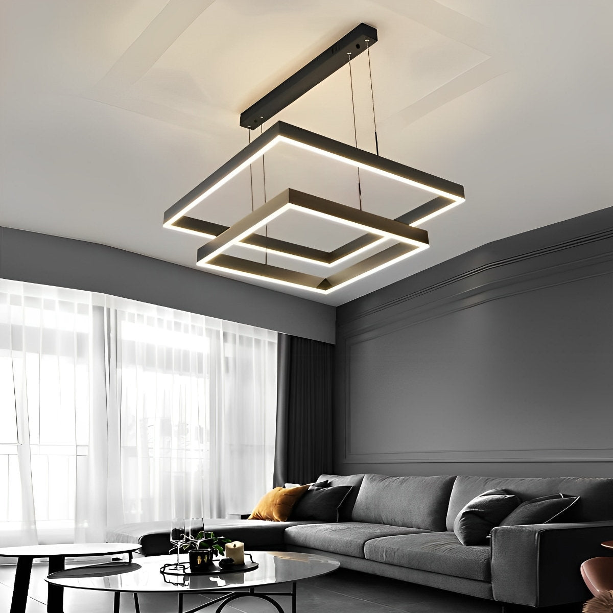 Contemporary Dimmable LED Black Ceiling Chandelier with Remote