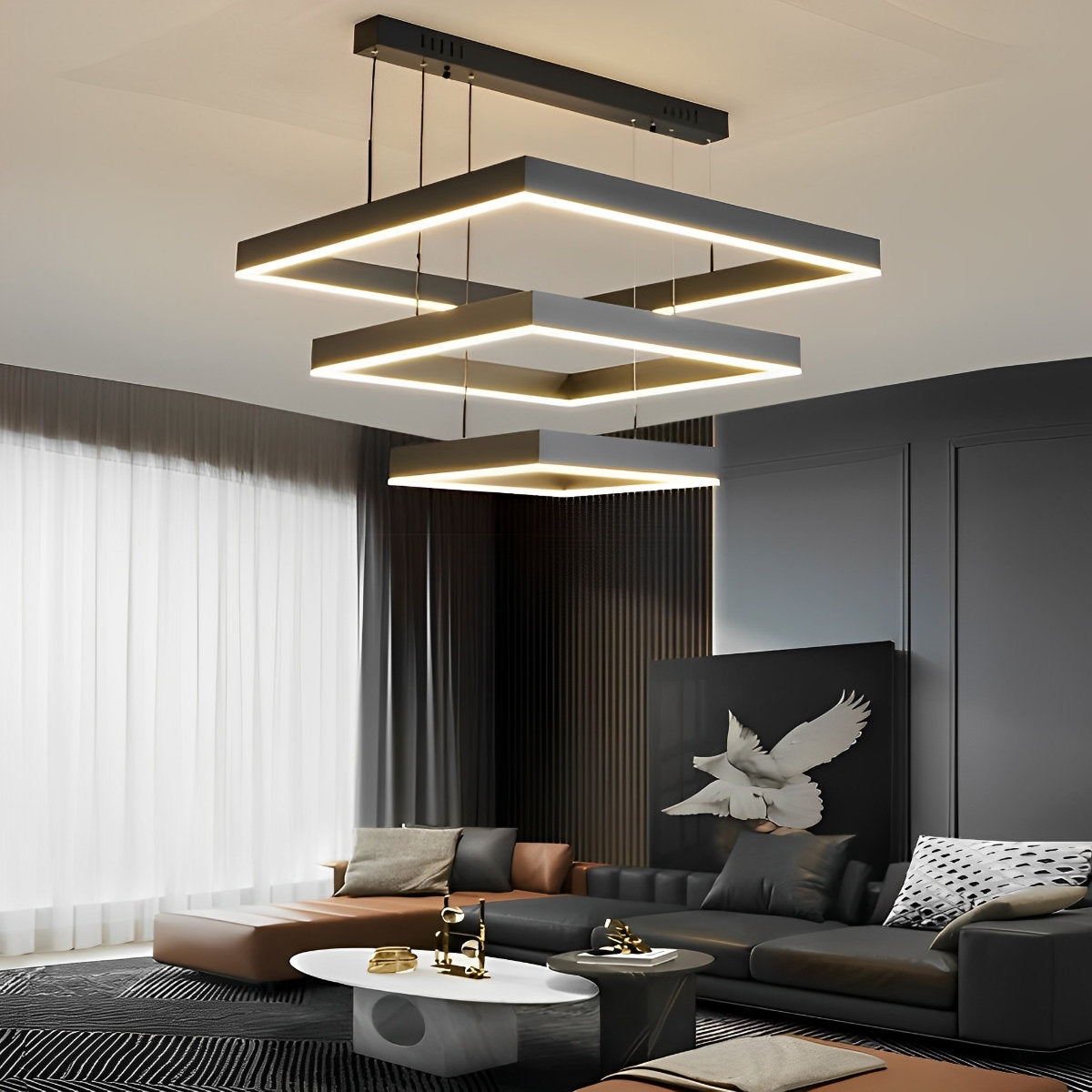 Contemporary Dimmable LED Black Ceiling Chandelier with Remote - Halri