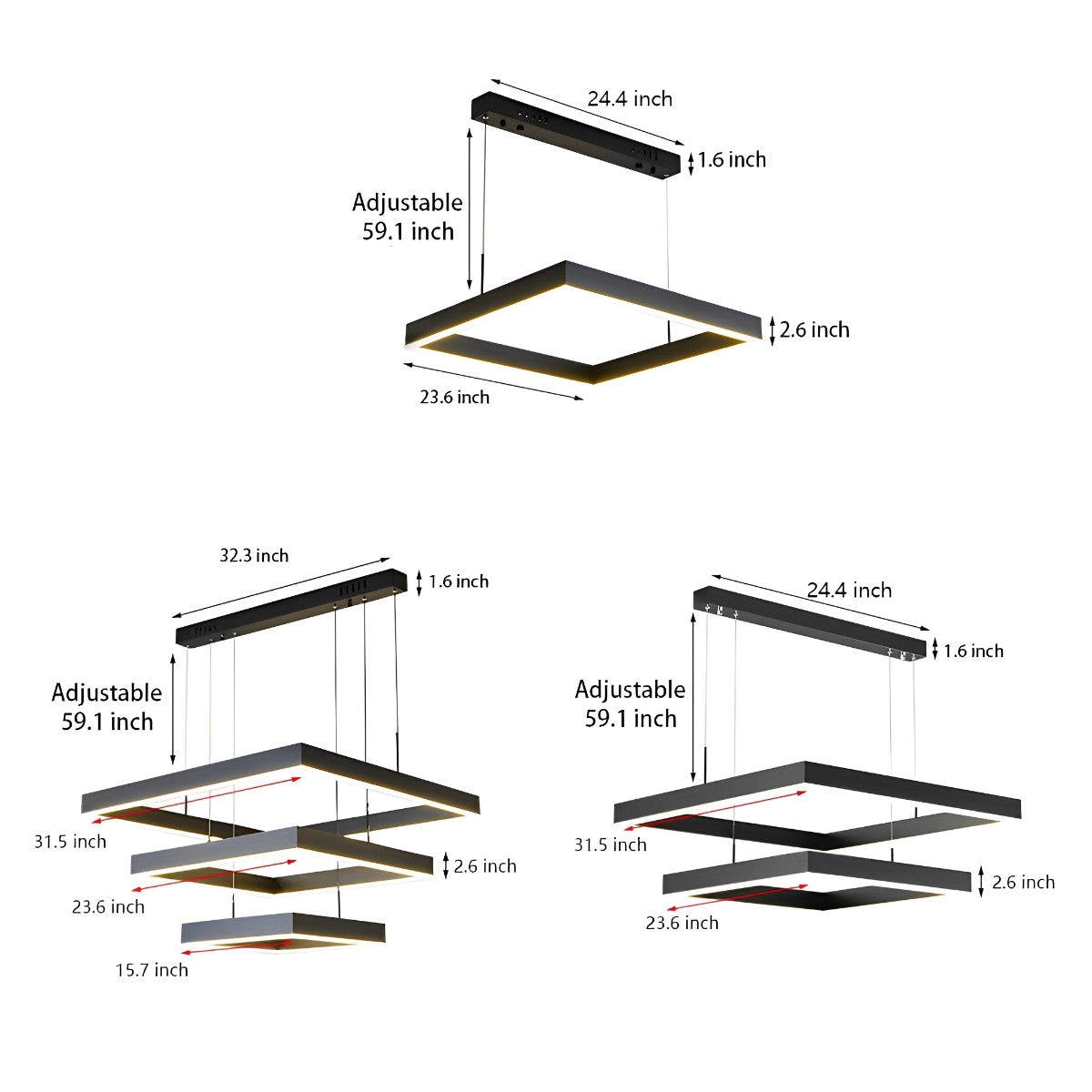 Contemporary Dimmable LED Black Ceiling Chandelier with Remote