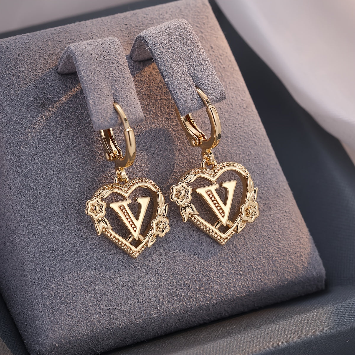 Simple Initial Heart Huggie Earrings