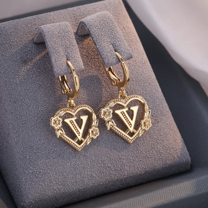 Simple Initial Heart Huggie Earrings