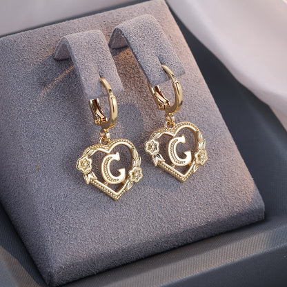 Simple Initial Heart Huggie Earrings