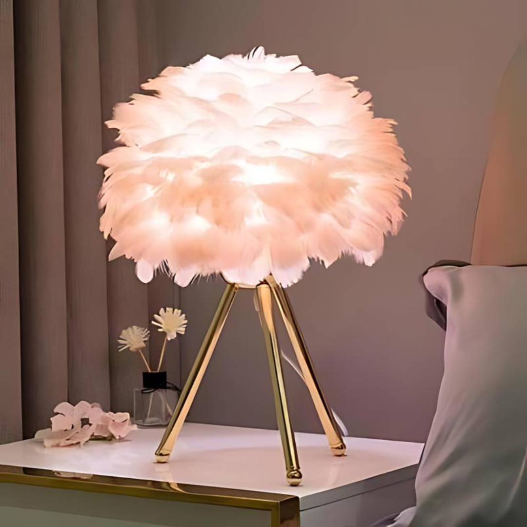Elegant Table Lamp with White Feathers