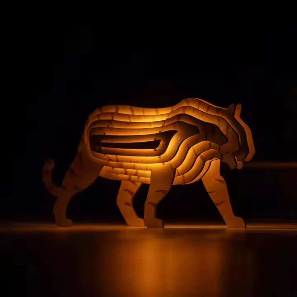 Rustic Handcrafted Wooden Animal Lamp