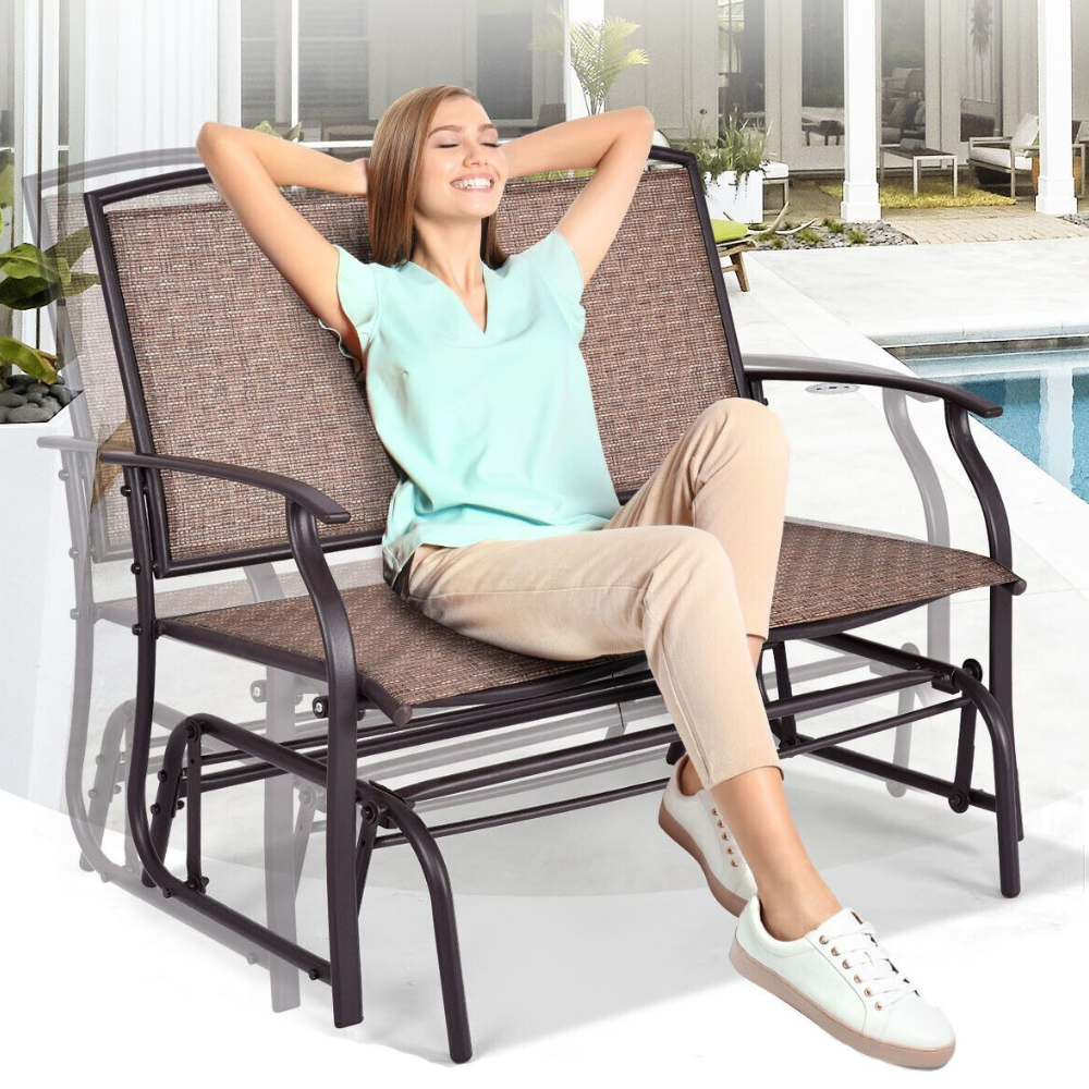 Rustic Metal Patio Loveseat Glider Bench Seat - Halri