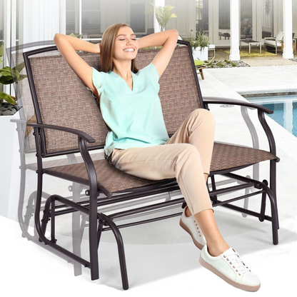 Rustic Metal Patio Loveseat Glider Bench Seat - Halri