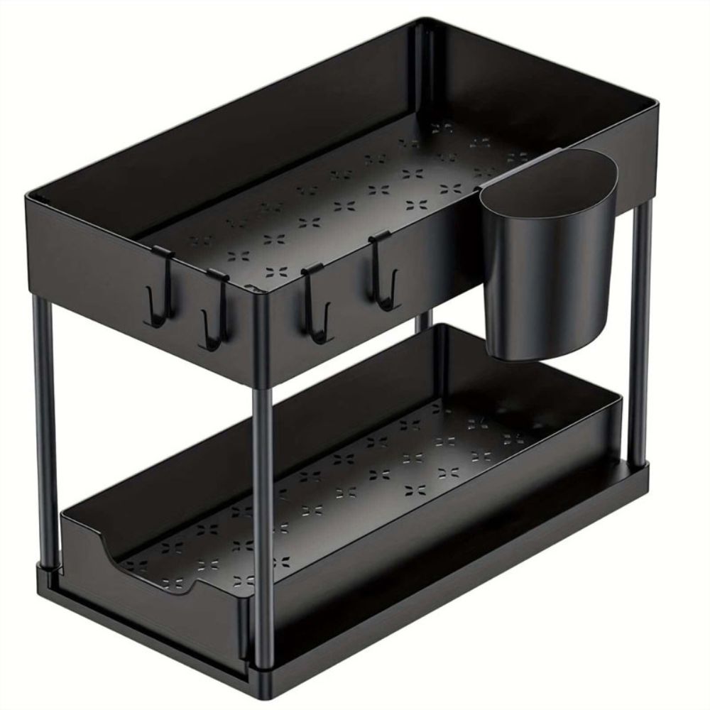 Double Layer Slide Out Shelf Storage Organizer Rack