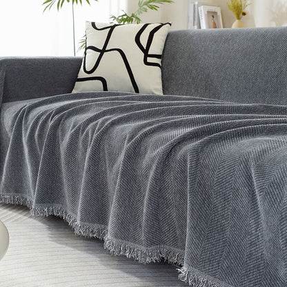 Plush Herringbone Throw Blanket with Fringe