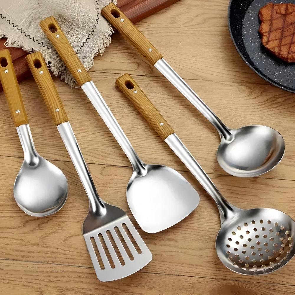 Premium Kitchen Utensil Set with Stainless Steel and Wood Handle
