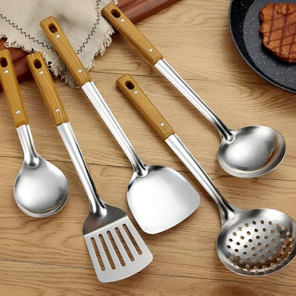 Premium Kitchen Utensil Set with Stainless Steel and Wood Handle