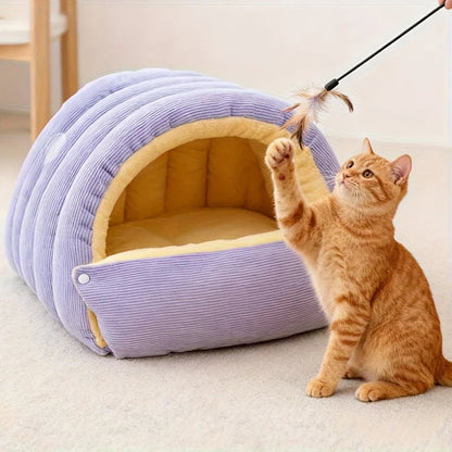 Cozy Plush Covered Cat House Bed