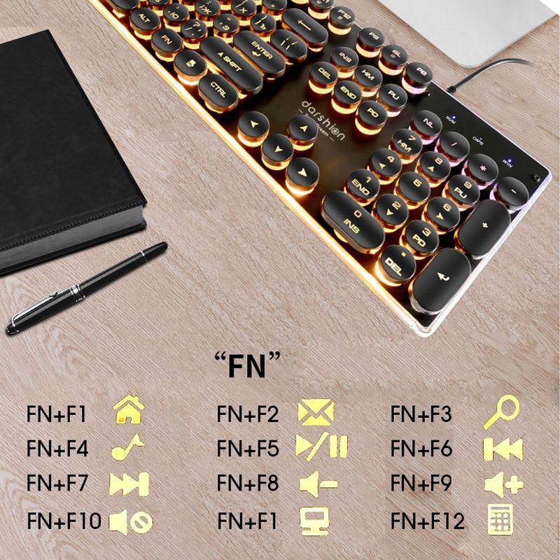 Vintage LED Gaming Keyboard Round Backlit Keys