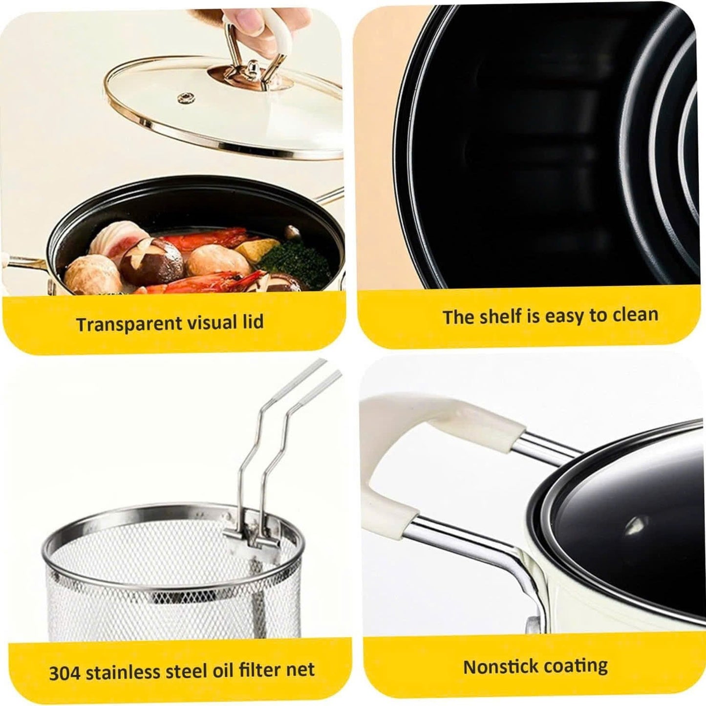 3 Litre Deep Frying Pot with Strainer – Safe Material, Compatible with Multiple Stovetops, Easy to Clean