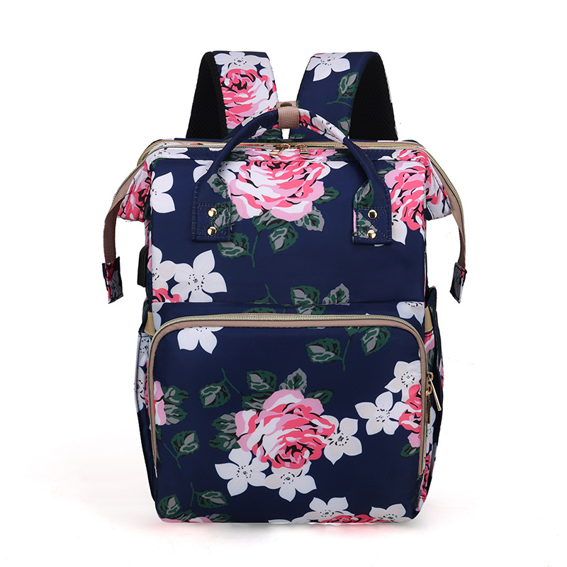 Portable Floral Baby Diaper Bag with Netting