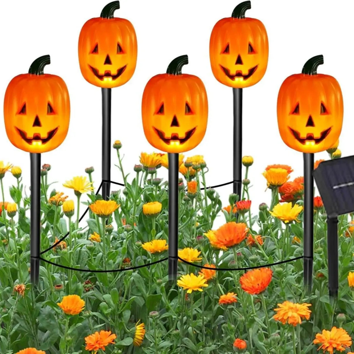 Spooky Solar Powered Pumpkin Ghost Decoration Set