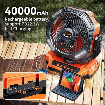 Portable Outdoor Fan with LED Light and Rotation