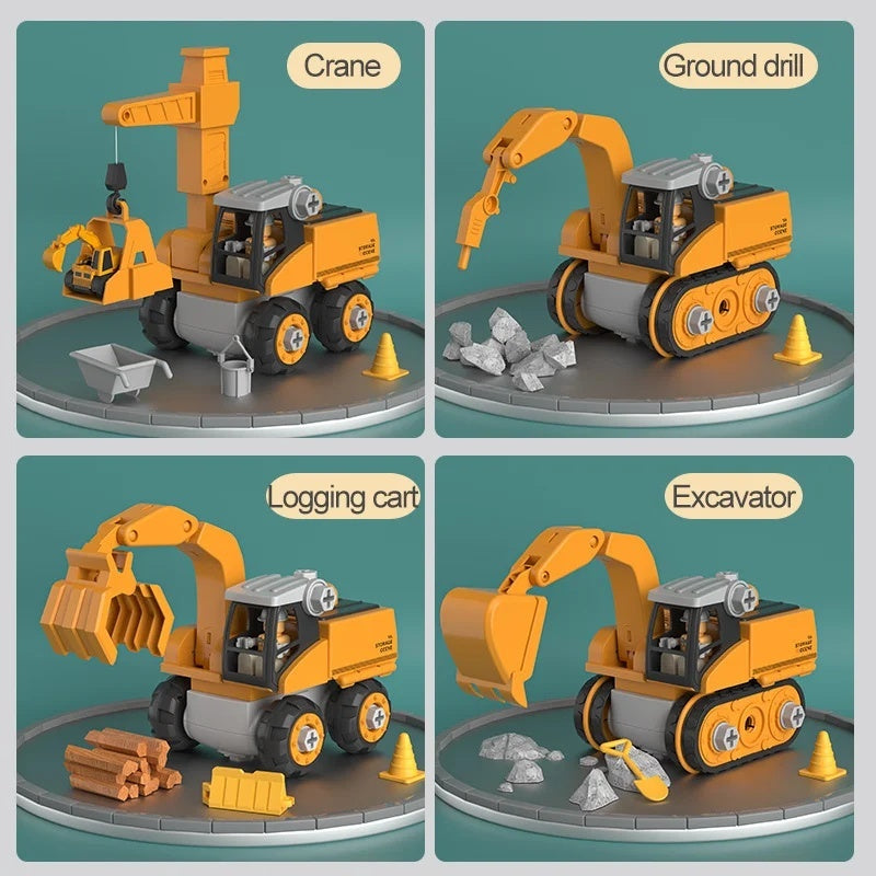 4-in-1 Kids Engineering Vehicle Assembly Toy – Boosts Creativity & Logic, Realistic Play, Electric Drill, Engineering Accessories, Safe for Ages 3+