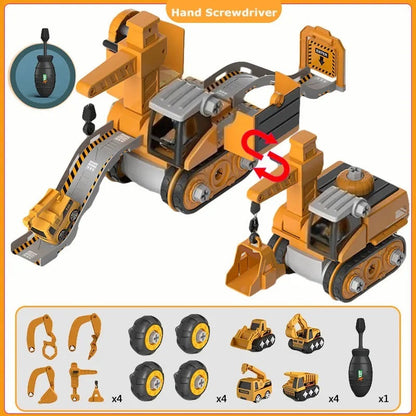 4-in-1 Kids Engineering Vehicle Assembly Toy – Boosts Creativity & Logic, Realistic Play, Electric Drill, Engineering Accessories, Safe for Ages 3+