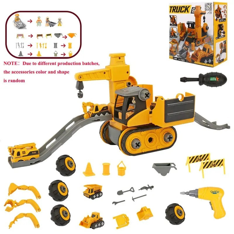 4-in-1 Kids Engineering Vehicle Assembly Toy – Boosts Creativity & Logic, Realistic Play, Electric Drill, Engineering Accessories, Safe for Ages 3+