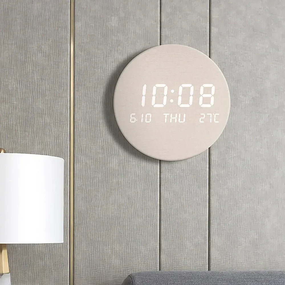 Rustic LED Wood Wall Clock with Temp Display - Halri