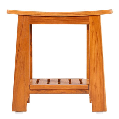 Natural Wood Shower Stool with Built-in Storage