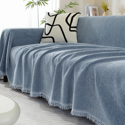 Plush Herringbone Throw Blanket with Fringe - Halri