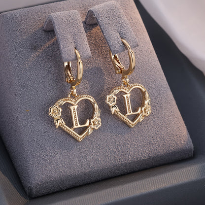 Simple Initial Heart Huggie Earrings
