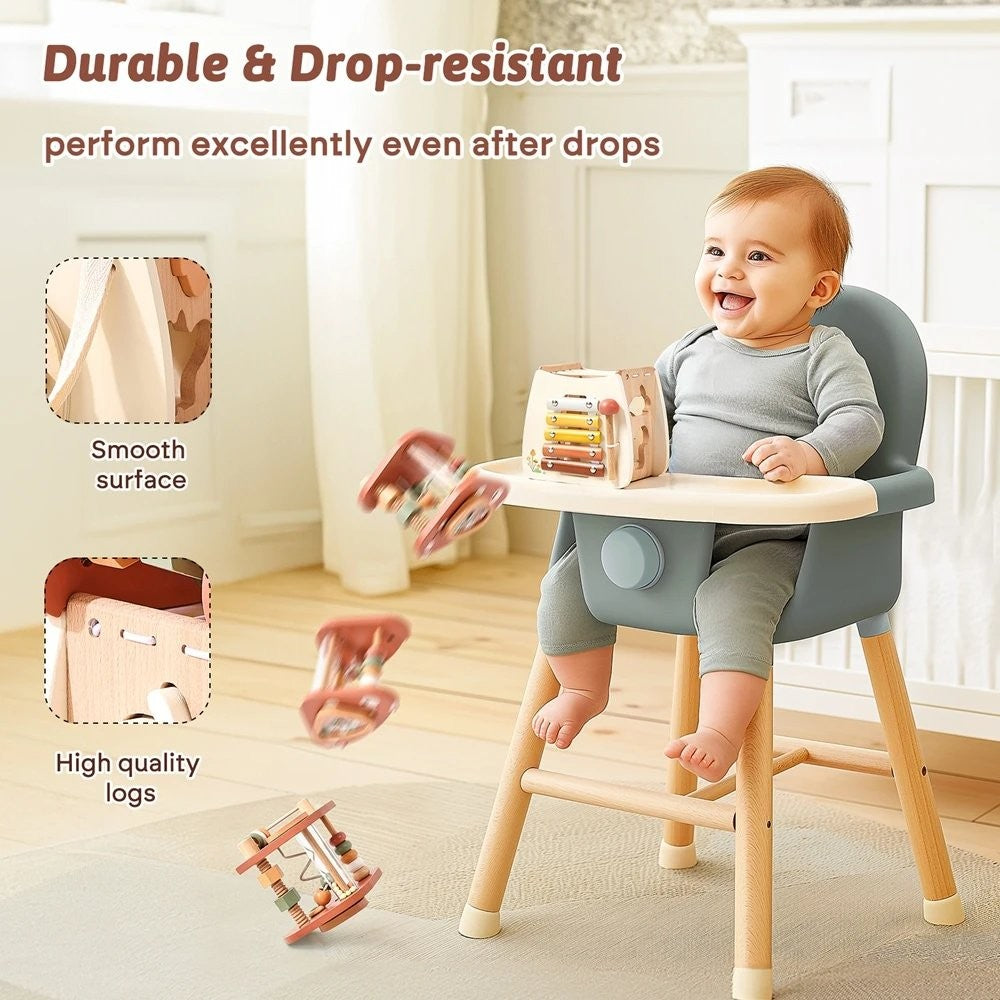 5-in-1 Montessori Mushroom Wooden Musical Toy with Xylophone, Fine Motor Activities, Pull Strap & Whimsical Design, Safe for Ages 1+
