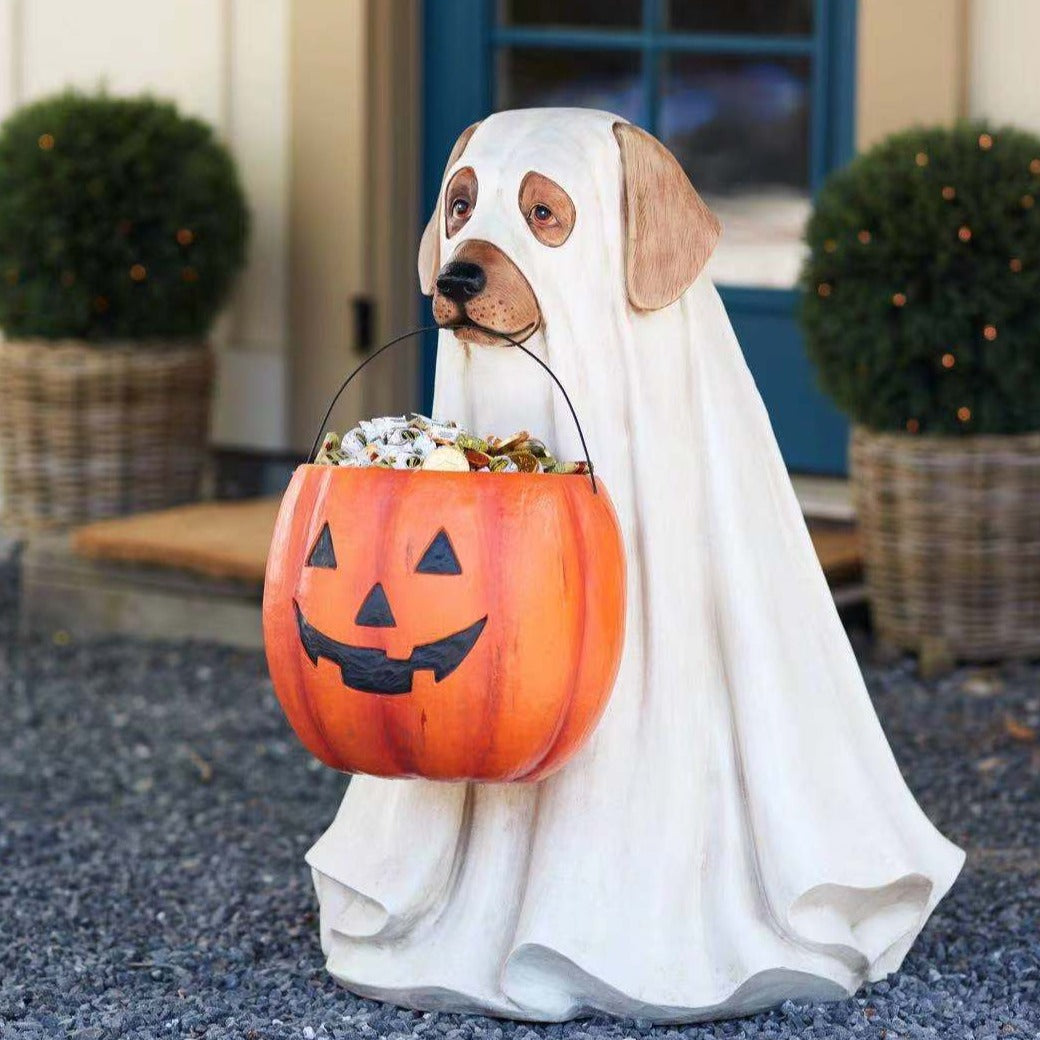 Adorable Dog Pumpkin Garden Statue - Halri
