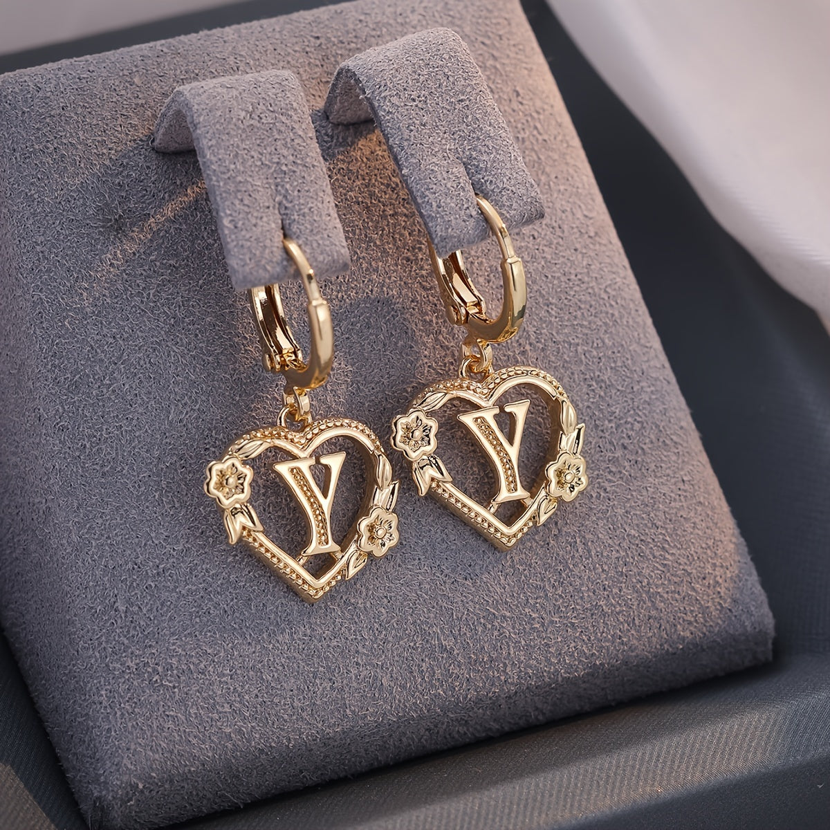 Simple Initial Heart Huggie Earrings