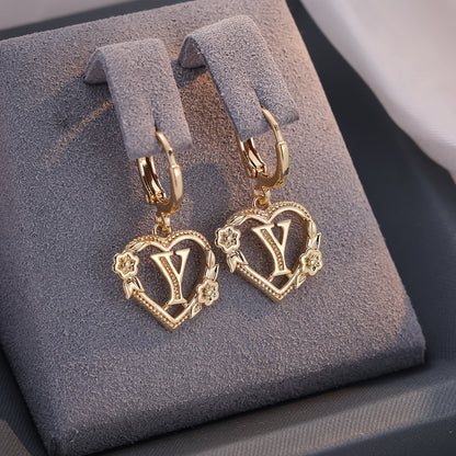 Simple Initial Heart Huggie Earrings