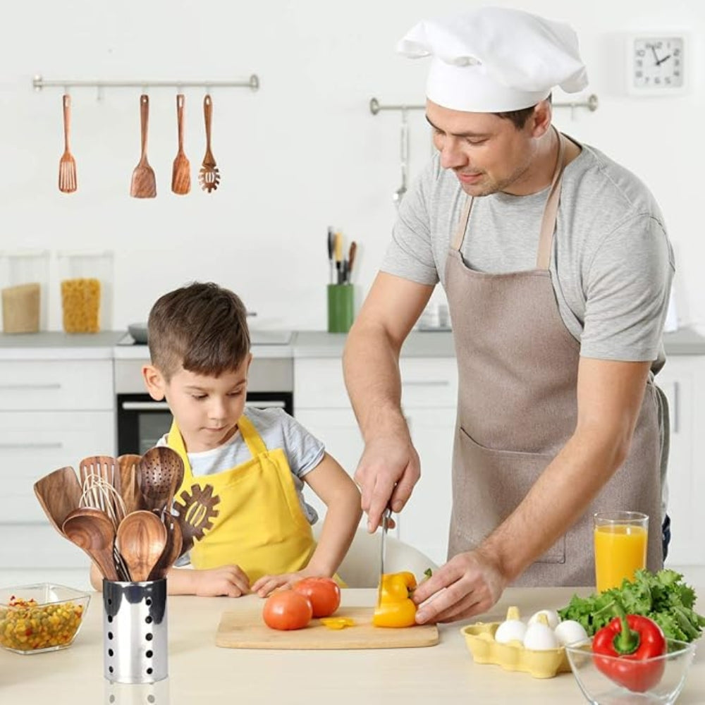 Premium Wooden Kitchen Tool Set - 7 Piece Teak Collection