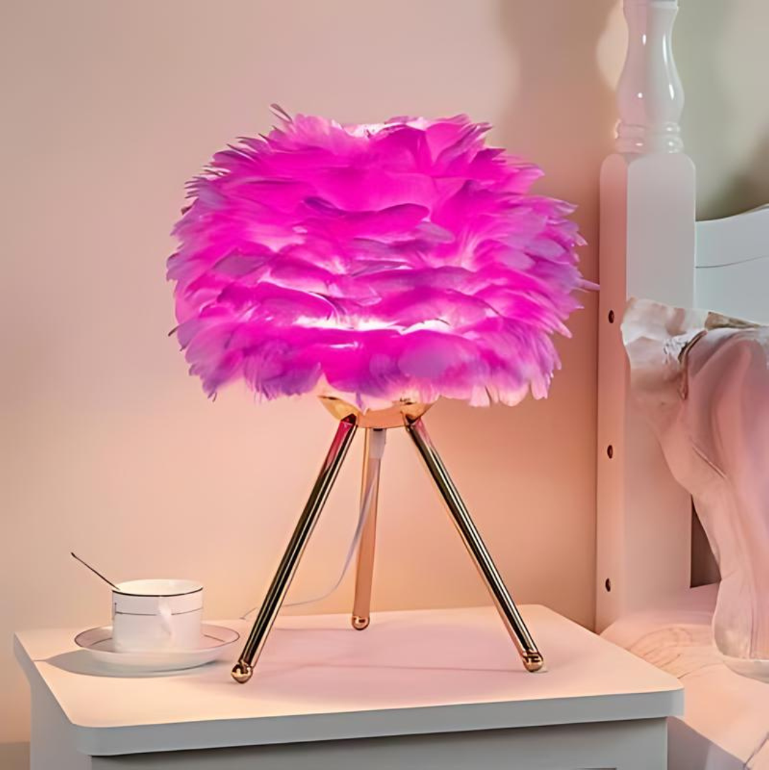 Elegant Table Lamp with White Feathers