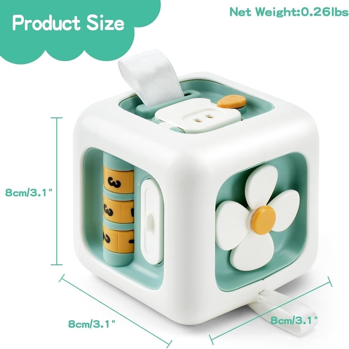 6-in-1 Montessori Busy Board, Cube Educational Toy with Locks, Gears, Switches & Shape Sorter, Safe for Ages 1+