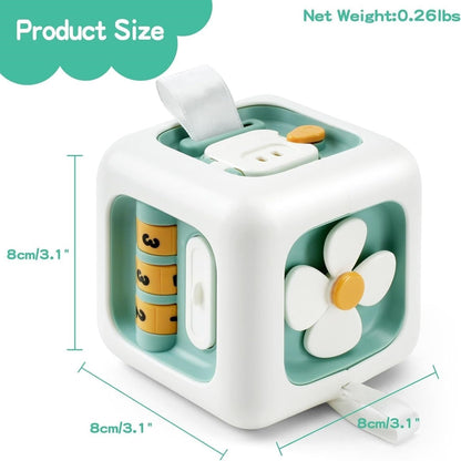 6-in-1 Montessori Busy Board, Cube Educational Toy with Locks, Gears, Switches & Shape Sorter, Safe for Ages 1+