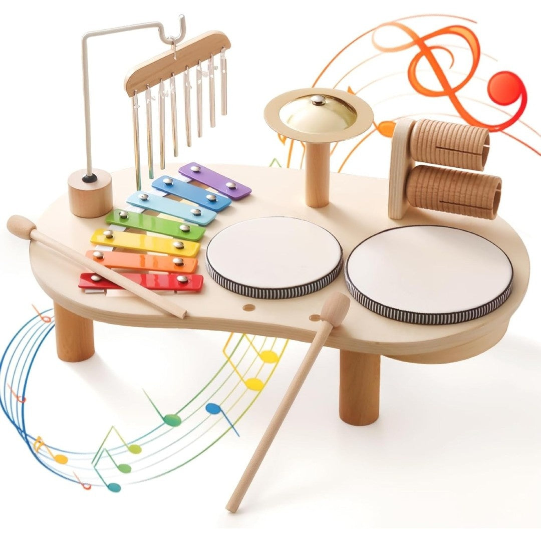 Kids Wooden Music Center with Xylophone and Drum - Halri