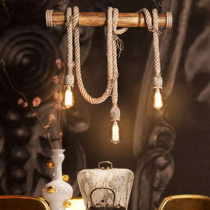 Rustic Bamboo Pendant Light with Adjustable Rope Cord - Halri