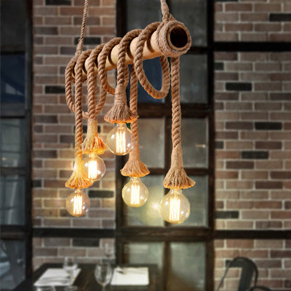 Rustic Bamboo Pendant Light with Adjustable Rope Cord