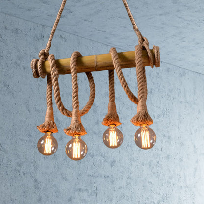 Rustic Bamboo Pendant Light with Adjustable Rope Cord