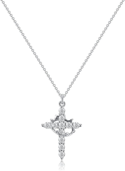 Luxurious 18K Gold CZ Cross Pendant Necklace
