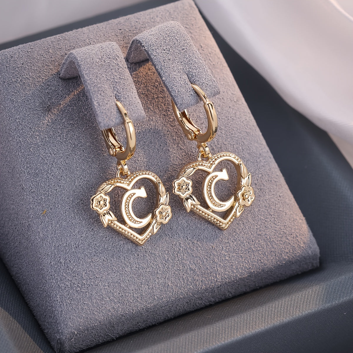 Simple Initial Heart Huggie Earrings
